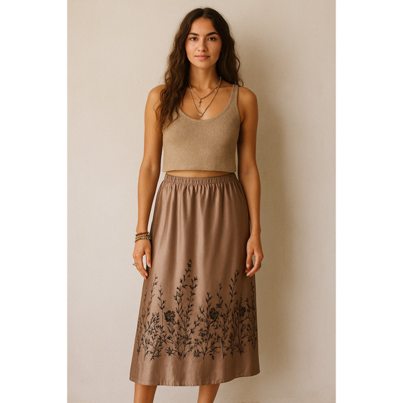 Paul Harris Design vintage long satin embroidered skirt Sz Large - Picture 12 of 12